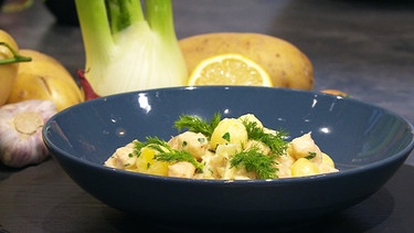 Fischgnocchi mit Meerrettichsoße und Kartoffelkugeln | Bild: BR