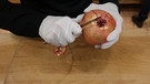 Katharina Hesse zeigt, wie man einen Granatapfel öffnet. | Bild: BR