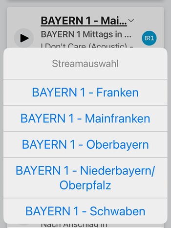 BR Radio App Senderauswahl Bayern 1 Regionalprogramme | Bild: BR